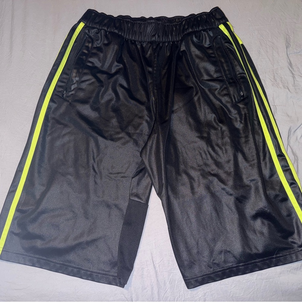 Black and Green Athletic Shorts with Elastic Waistband